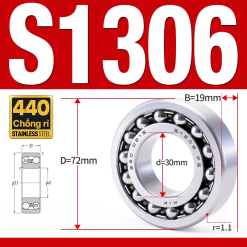Vòng bi - bạc đạn tự lựa S1306 (Chống ăn mòn - Inox 404C - 30*72*19 mm)