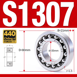 Vòng bi - bạc đạn tự lựa S1307 (Chống ăn mòn - Inox 404C - 35*80*21 mm)