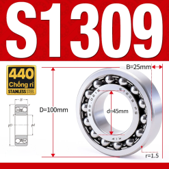 Vòng bi - bạc đạn tự lựa S1309 (Chống ăn mòn - Inox 404C - 45*100*25 mm)