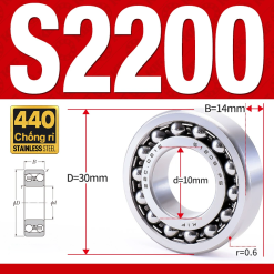Vòng bi - bạc đạn tự lựa S2200 (Chống ăn mòn - Inox 404C - 10*30*14 mm)