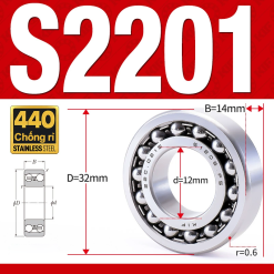 Vòng bi - bạc đạn tự lựa S2201 (Chống ăn mòn - Inox 404C - 12*32*14 mm)