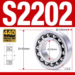 Vòng bi - bạc đạn tự lựa S2202 (Chống ăn mòn - Inox 404C - 15*35*14 mm)