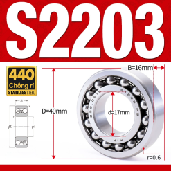 Vòng bi - bạc đạn tự lựa S2203 (Chống ăn mòn - Inox 404C - 17*40*16 mm)