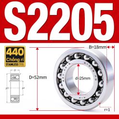 Vòng bi - bạc đạn tự lựa S2205 (Chống ăn mòn - Inox 404C - 25*52*18 mm)