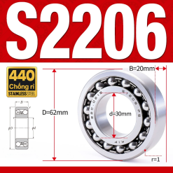Vòng bi - bạc đạn tự lựa S2206 (Chống ăn mòn - Inox 404C - 30*62*20 mm)