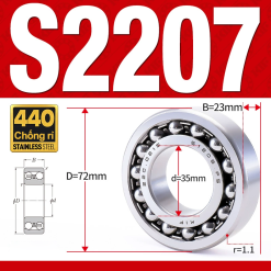 Vòng bi - bạc đạn tự lựa S2207 (Chống ăn mòn - Inox 404C - 35*72*23 mm)
