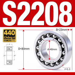 Vòng bi - bạc đạn tự lựa S2208 (Chống ăn mòn - Inox 404C - 40*80*23 mm)