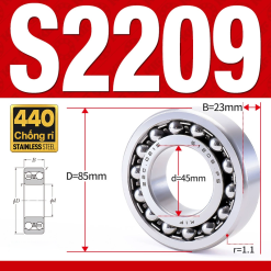 Vòng bi - bạc đạn tự lựa S2209 (Chống ăn mòn - Inox 404C - 45*85*23 mm)
