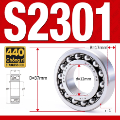 Vòng bi - bạc đạn tự lựa S2301 (Chống ăn mòn - Inox 404C - 12*37*17 mm)