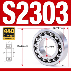 Vòng bi - bạc đạn tự lựa S2303 (Chống ăn mòn - Inox 404C - 17*47*19 mm)