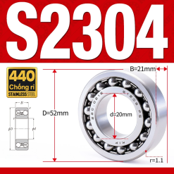 Vòng bi - bạc đạn tự lựa S2304 (Chống ăn mòn - Inox 404C - 20*52*21 mm)