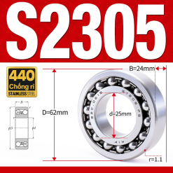 Vòng bi - bạc đạn tự lựa S2305 (Chống ăn mòn - Inox 404C - 25*62*24 mm)