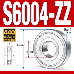 Vòng bi - bạc đạn S6004-ZZ  (Tốc độ cao - Inox 440C - phớt kim loại - 20*42*12 mm)