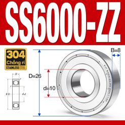 Vòng bi - bạc đạn SS6000-ZZ (Chống ăn mòn - Inox 304 - phớt kim loại - 10*26*8 mm)
