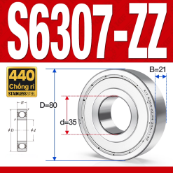 Vòng bi - bạc đạn S6307-ZZ  (Tốc độ cao - Inox 440C - phớt kim loại - 35*80*21 mm)