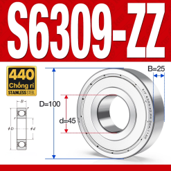 Vòng bi - bạc đạn S6309-ZZ  (Tốc độ cao - Inox 440C - phớt kim loại - 45*100*25 mm)