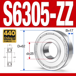 Vòng bi - bạc đạn S6305-ZZ  (Tốc độ cao - Inox 440C - phớt kim loại - 25*62*17 mm)