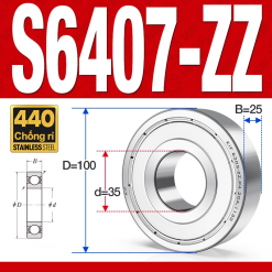 Vòng bi - bạc đạn S6407-ZZ  (Tốc độ cao - Inox 440C - phớt kim loại - 35*100*25 mm)