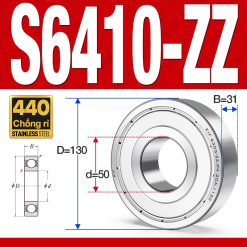 Vòng bi - bạc đạn S6410-ZZ  (Tốc độ cao - Inox 440C - phớt kim loại - 50*130*31 mm)