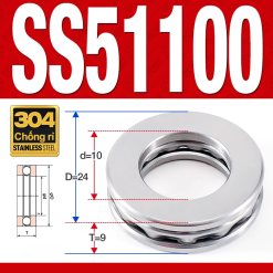 Vòng bi - bạc đạn SS51100 (Chặn trục - Inox 304 - 10*24*9 mm)