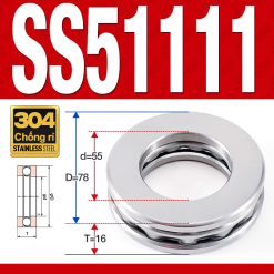 Vòng bi - bạc đạn SS51111 (Chặn trục - Inox 304 - 55*78*16 mm)