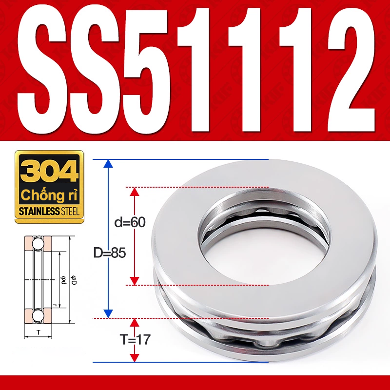 Vòng bi - bạc đạn SS51112 (Chặn trục - Inox 304 - 60*85*17 mm)