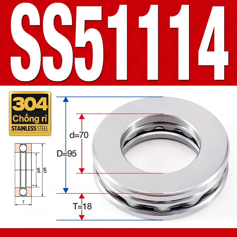 Vòng bi - bạc đạn SS51114 (Chặn trục - Inox 304 - 70*95*18 mm)