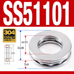 Vòng bi - bạc đạn SS51101 (Chặn trục - Inox 304 - 12*26*9 mm)