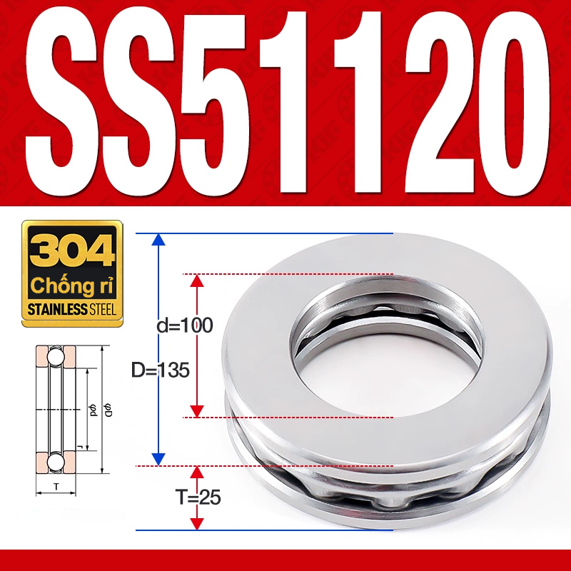 Vòng bi - bạc đạn SS51120 (Chặn trục - Inox 304 - 100*135*25 mm)