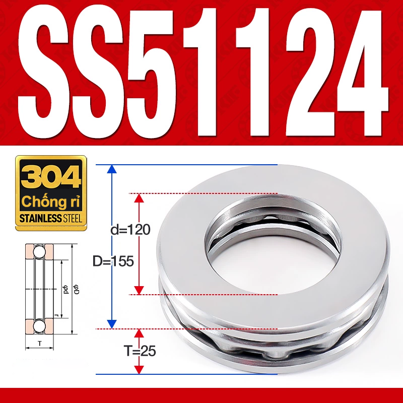 Vòng bi - bạc đạn SS51124 (Chặn trục - Inox 304 - 120*155*25 mm)