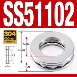 Vòng bi - bạc đạn SS51102 (Chặn trục - Inox 304 - 15*28*9 mm)
