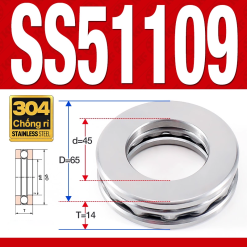 Vòng bi - bạc đạn SS51109 (Chặn trục - Inox 304 - 45*65*14 mm)