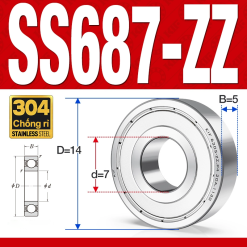 Vòng bi - bạc đạn SS687-ZZ (Chống ăn mòn - Inox 304 - 7*14*5 mm)