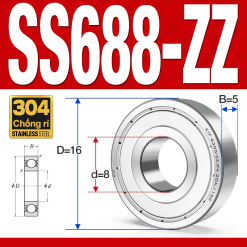 Vòng bi - bạc đạn SS688-ZZ (Chống ăn mòn - Inox 304 - 8*16*5 mm)