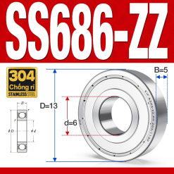 Vòng bi - bạc đạn SS686-ZZ (Chống ăn mòn - Inox 304 - 6*13*5 mm)