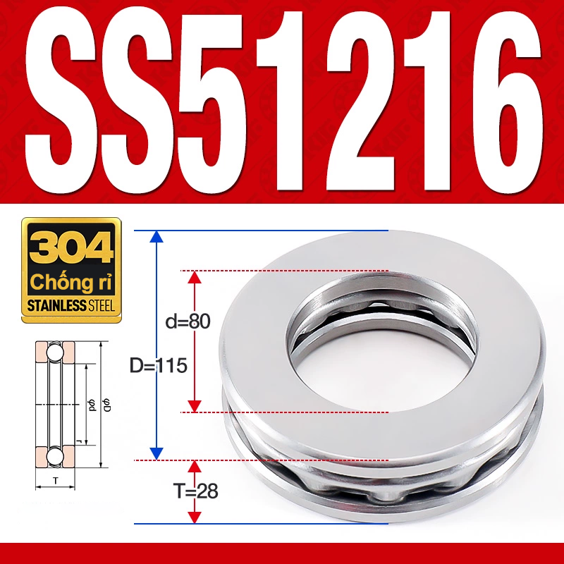 Vòng bi - bạc đạn SS51216 (Chặn trục - Inox 304 - 80*115*28 mm)