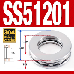 Vòng bi - bạc đạn SS51201 (Chặn trục - Inox 304 - 12*28*11 mm)