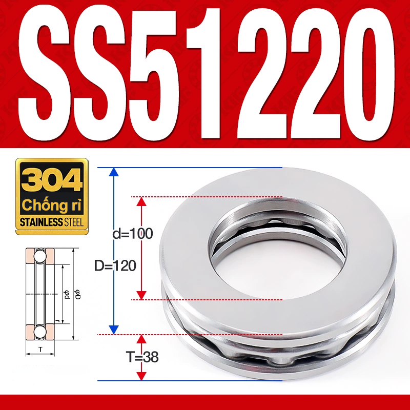 Vòng bi - bạc đạn SS51220 (Chặn trục - Inox 304 - 100*150*38 mm)