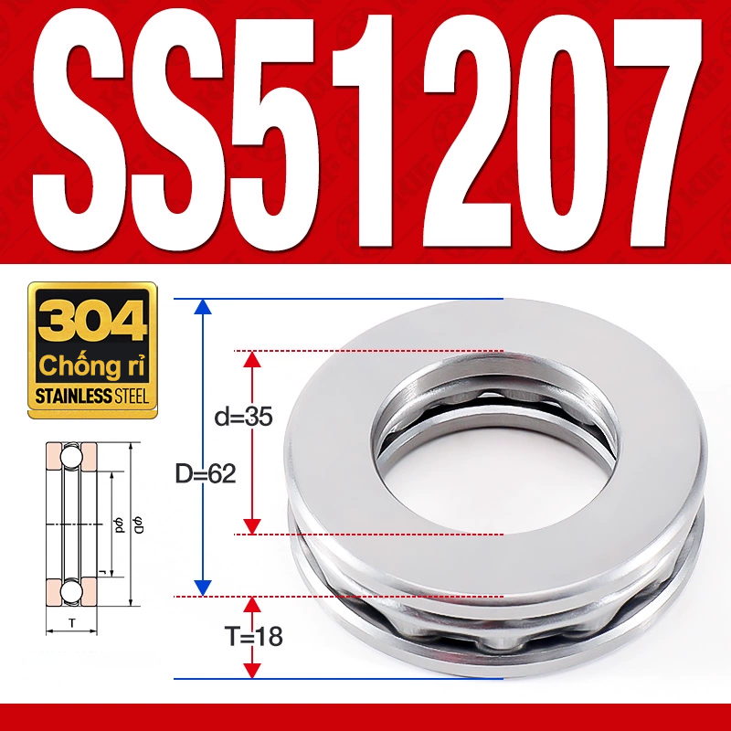 Vòng bi - bạc đạn SS51207 (Chặn trục - Inox 304 - 35*62*18 mm)