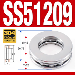 Vòng bi - bạc đạn SS51209 (Chặn trục - Inox 304 - 45*73*20 mm)