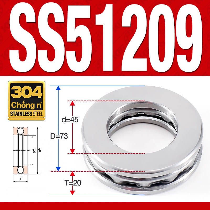 Vòng bi - bạc đạn SS51209 (Chặn trục - Inox 304 - 45*73*20 mm)