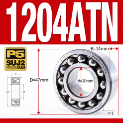 Vòng bi - bạc đạn tự lựa 1204ATN  (Chịu nhiệt - vòng cách bi Nylon - 20*47*14 mm)