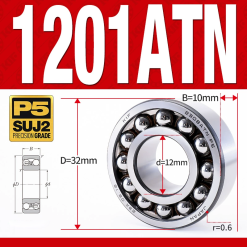 Vòng bi - bạc đạn tự lựa 1201ATN  (Chịu nhiệt - vòng cách bi Nylon - 12*32*10 mm)