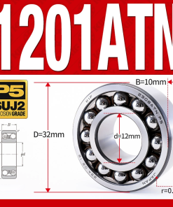 Vòng bi - bạc đạn tự lựa 1201ATN  (Chịu nhiệt - vòng cách bi Nylon - 12*32*10 mm)