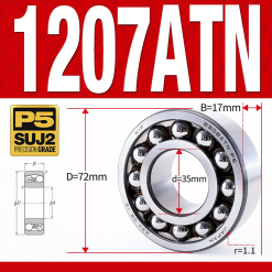 Vòng bi - bạc đạn tự lựa 1207ATN  (Chịu nhiệt - vòng cách bi Nylon - 35*72*17 mm)