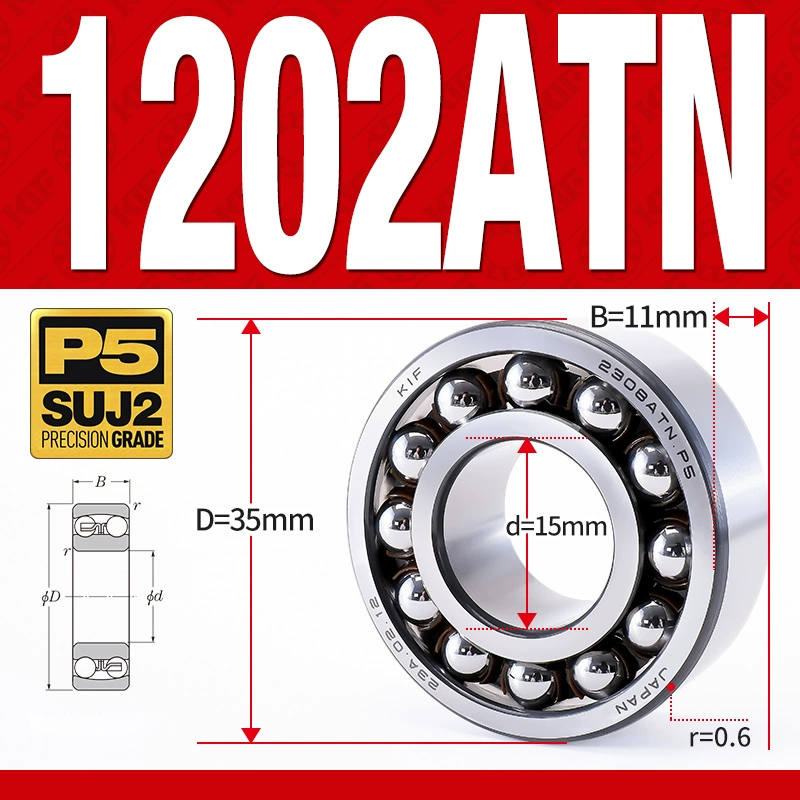 Vòng bi - bạc đạn tự lựa 1202ATN  (Chịu nhiệt - vòng cách bi Nylon - 15*35*11 mm)