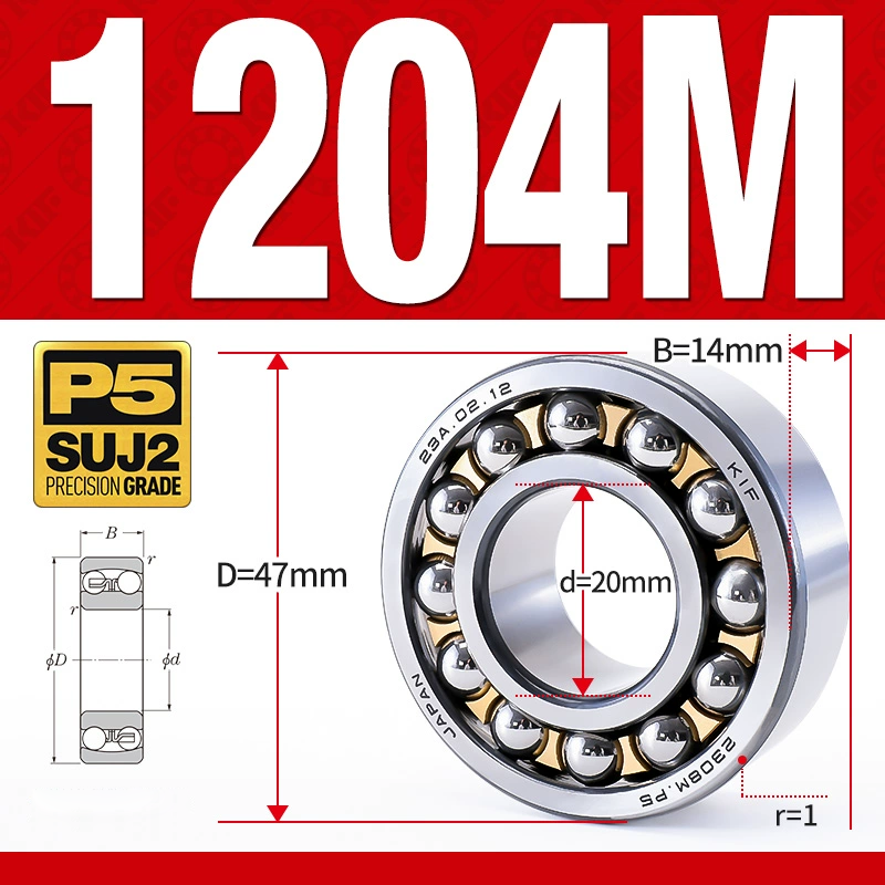 Vòng bi - bạc đạn tự lựa 1204M (Chịu nhiệt - vòng cách bi Đồng - 20*47*14 mm)