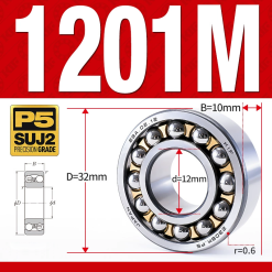 Vòng bi - bạc đạn tự lựa 1201M (Chịu nhiệt - vòng cách bi Đồng - 12*32*10 mm)