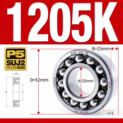 Vòng bi - bạc đạn tự lựa 1205K (Lỗ côn - 25*52*15 mm)