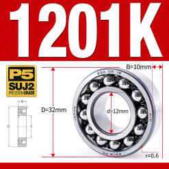 Vòng bi - bạc đạn tự lựa 1201K (Lỗ côn - 12*32*10 mm)